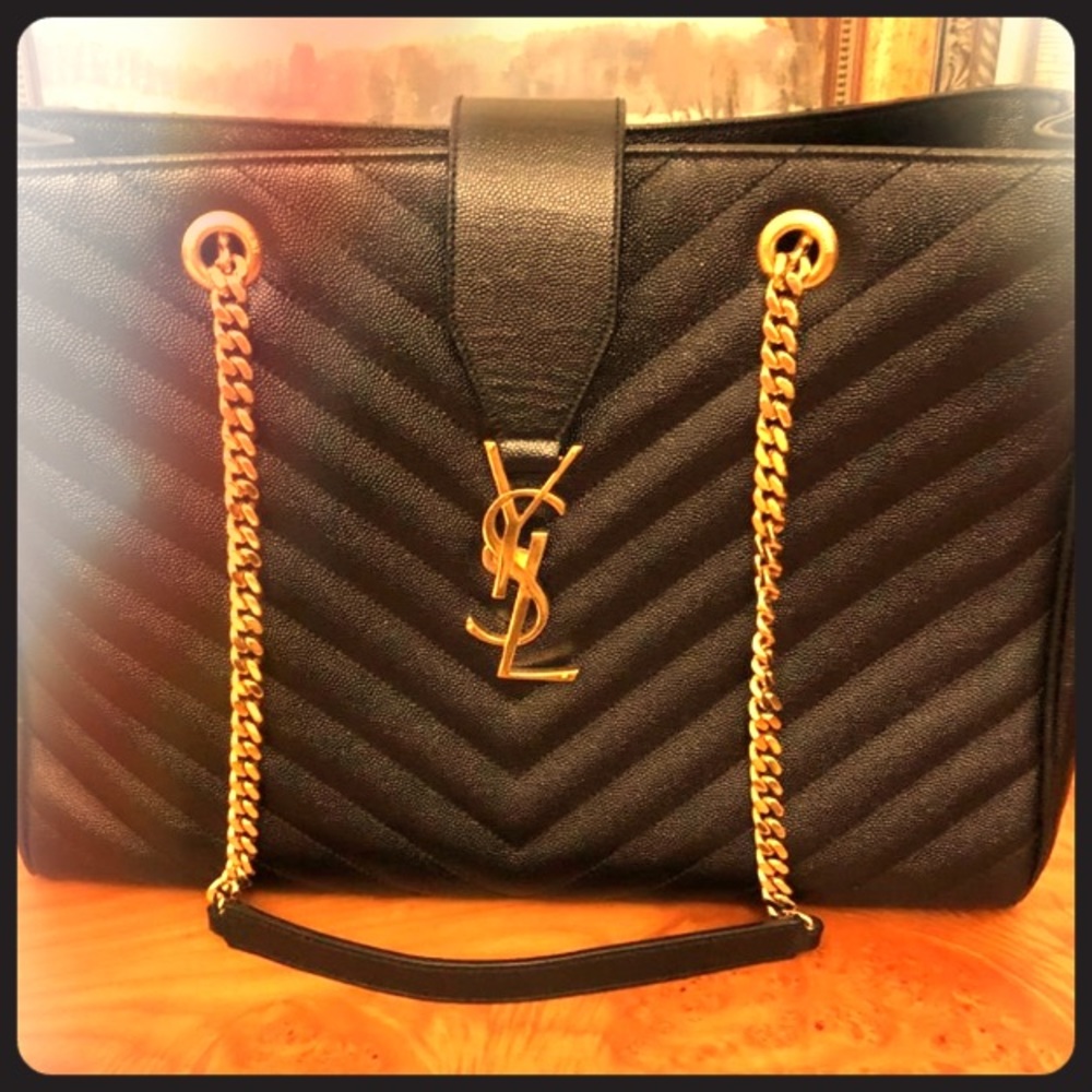 YSL GRAINED CALFSKIN CHEVRON LARGE MONOGRAM Bag